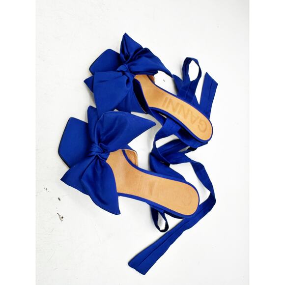 GANNI Royal Blue Bow Detailed Faille Sandals Ankle Wrap 39 - Picture 9 of 9